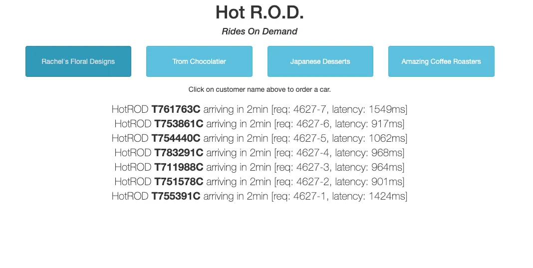 Landing page of hotrod application