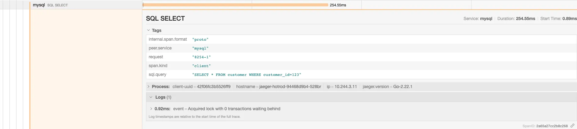 span from mysql service