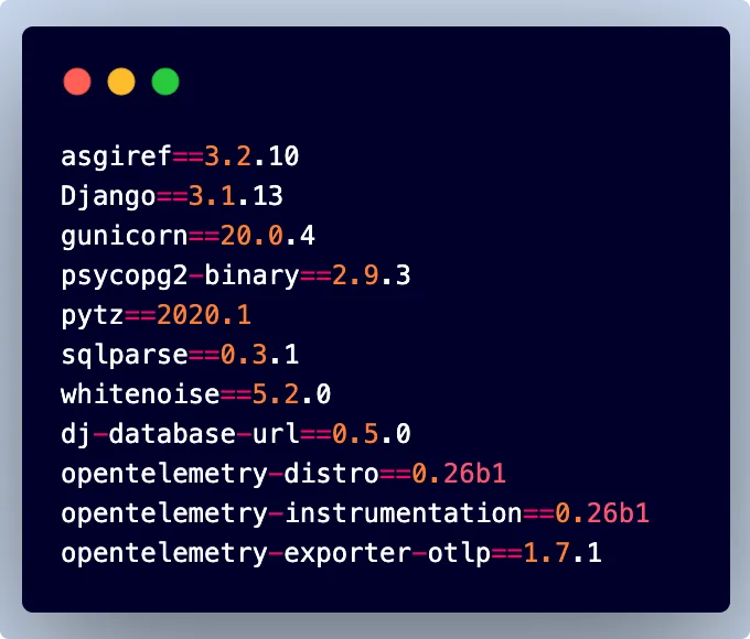 Packages required for the sample Django application